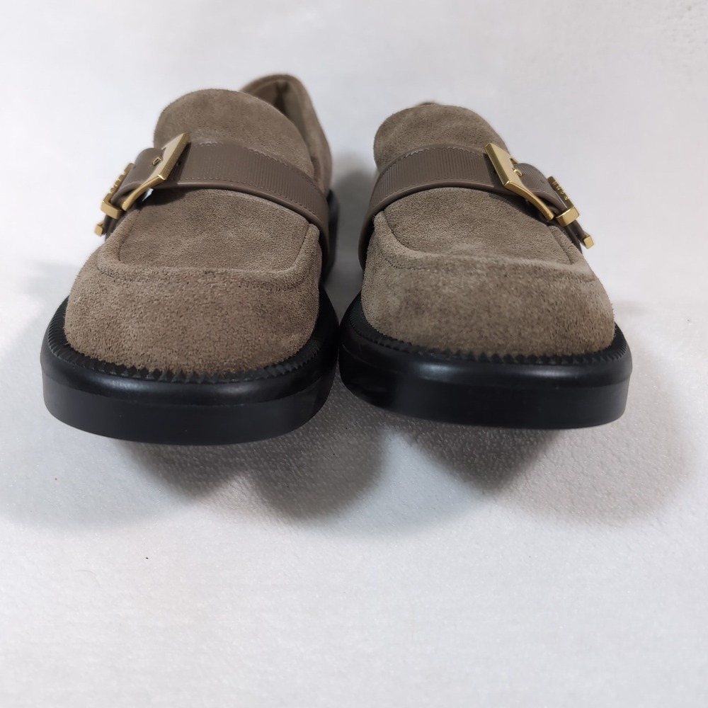 Charles & Keith Loafers Women Taupe Suede Gold Buckle Lug Sole Chunky Platform - Picture 5 of 13